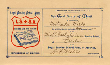 Certificate of Merit for Gertrude Mills