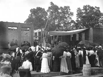 Crowd watching cornerstone ceremony