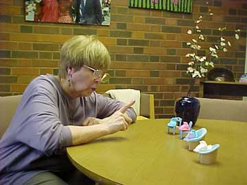 photo of Peeps being chastised by Library Director