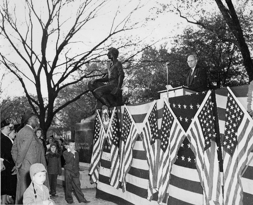 George D. Stoddard addresses the crowd