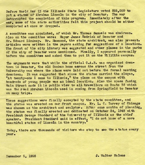 Letter dated December 5, 1955 of J. Walter Malone