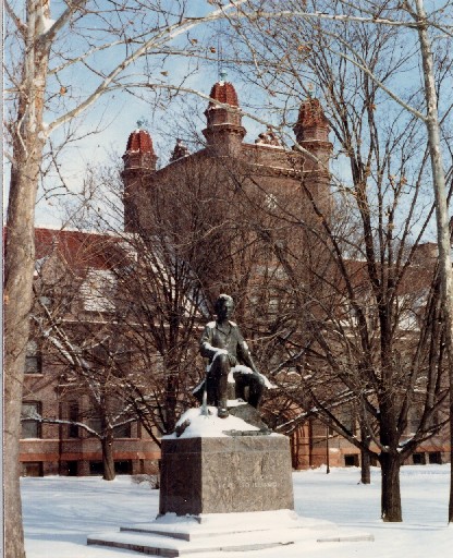 Winter Image of front of statue
