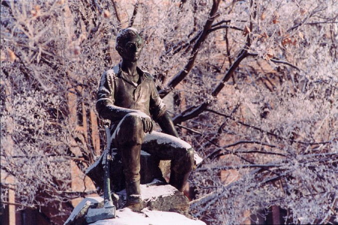 Winter Image of front of statue