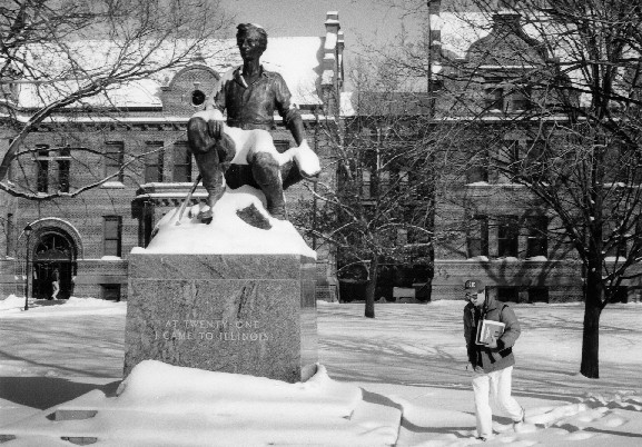 Winter Image of front of statue