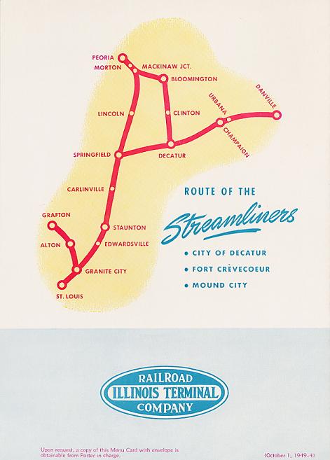 Back Cover of Illinois Terminal Streamliner menu