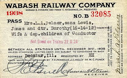 1938 Wabash employee's family pass (front)