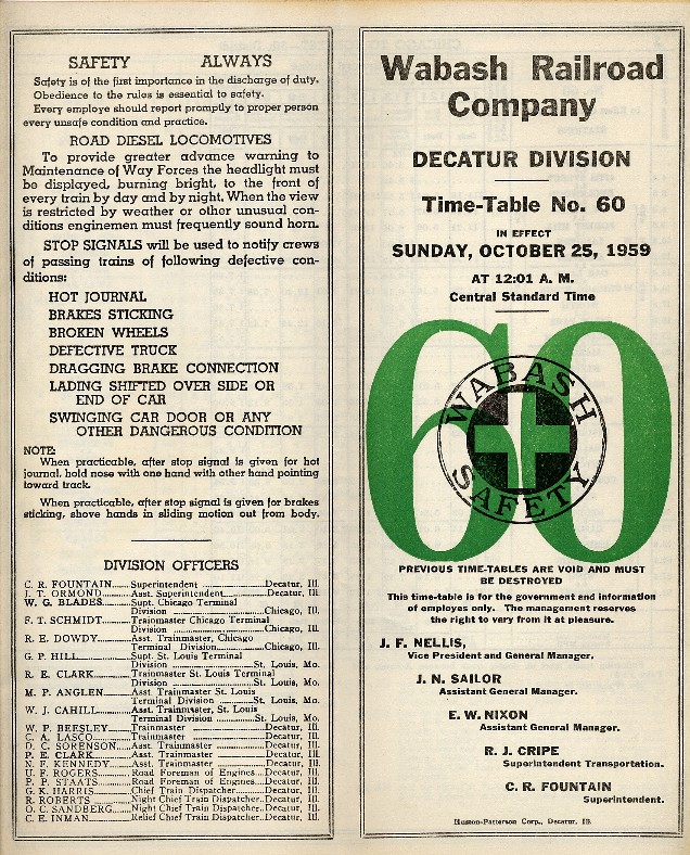1959 Wabash timetable