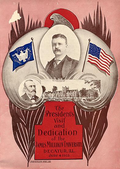 Image of front cover of program for Dedication of the James Millikin University