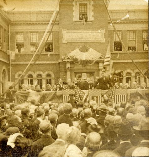 Image of President Roosevelt giving speech at Wabash Station in Decatur