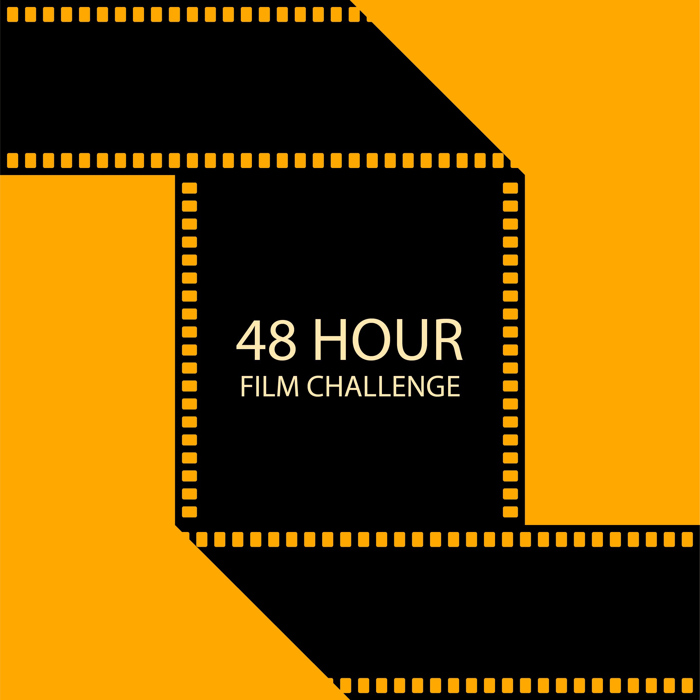 Graphic depicts film on yellow background. Text says "48 Hours Film Challenge."