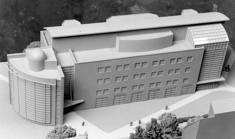 Black and white photo of the Leighty-Tabor Science Center model