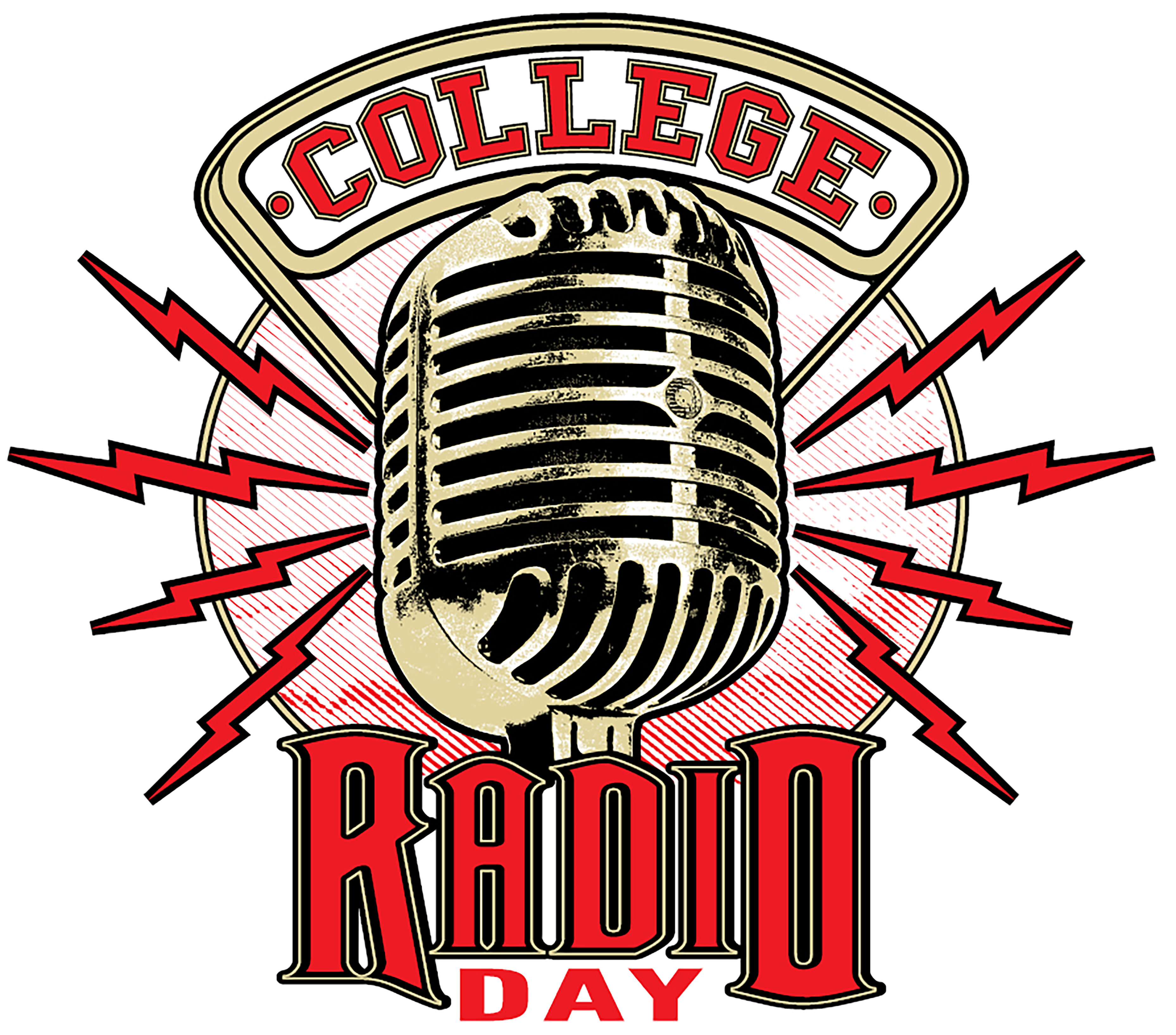Graphic with old-timey microphone. Text says "College Radio Day."