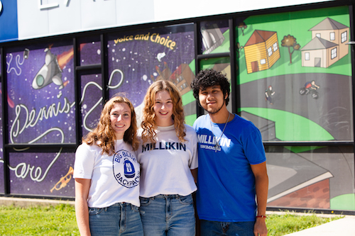 Big blue backpacks volunteers