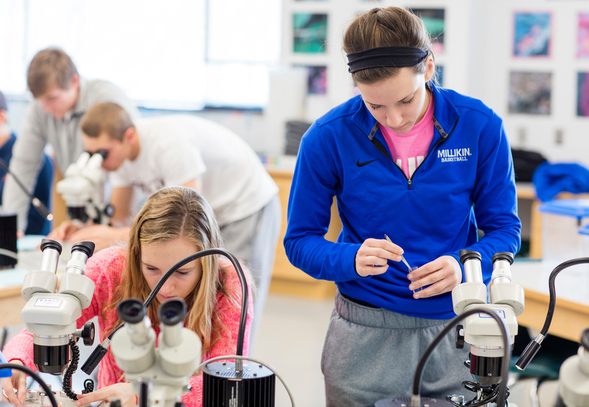 two students working in a lab