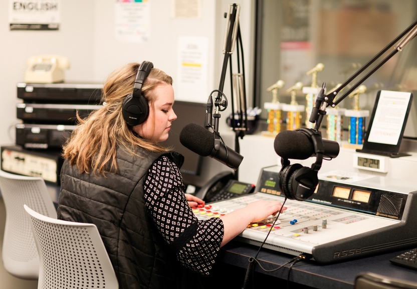 Student with microphone