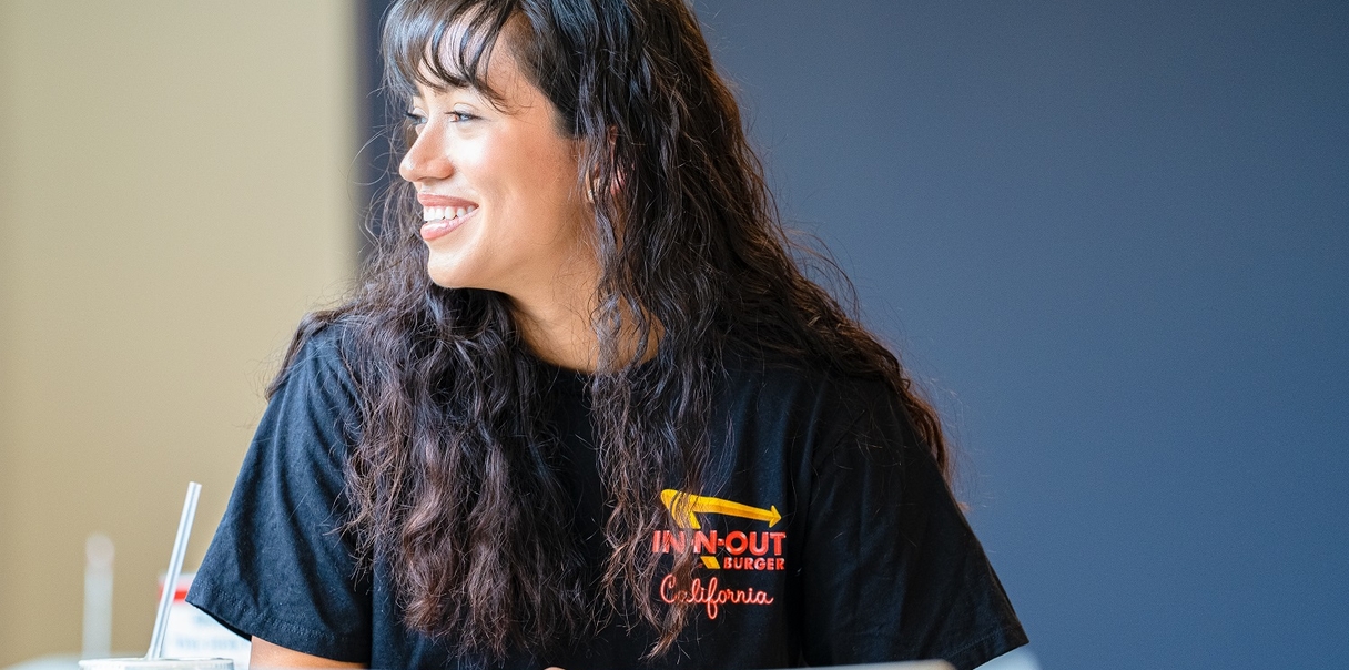 Candid shot of female student smiling