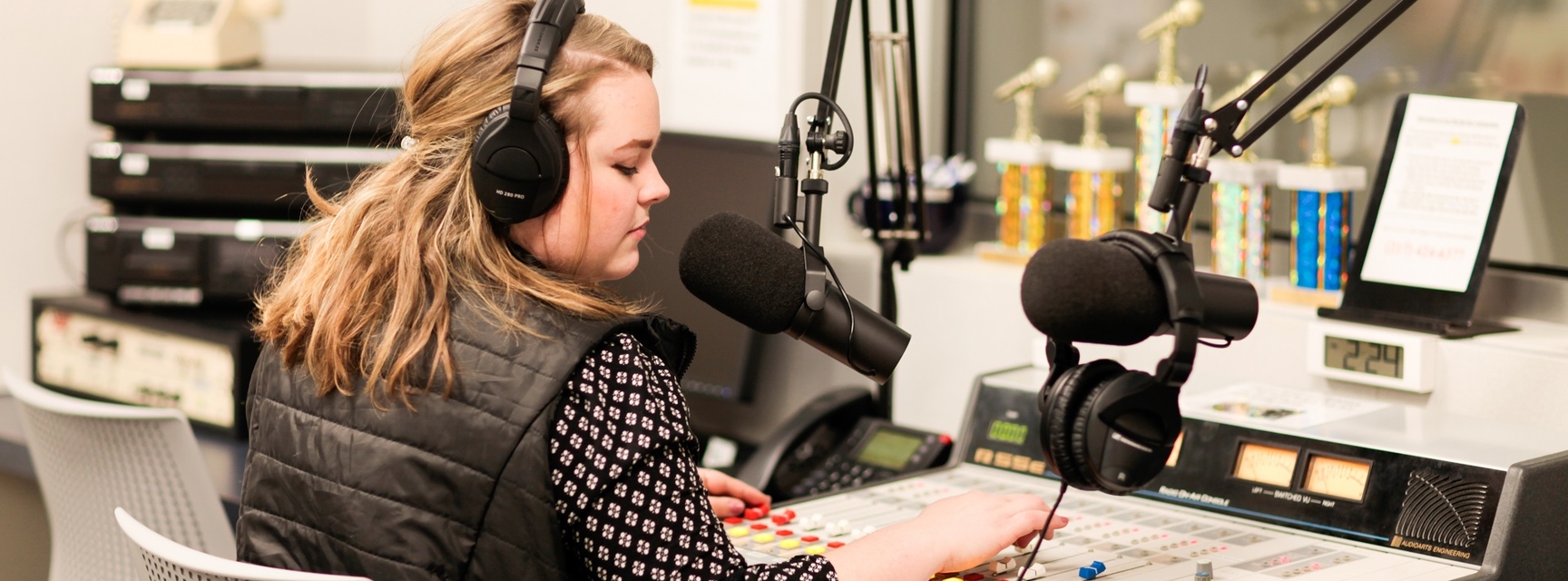 Student with microphone