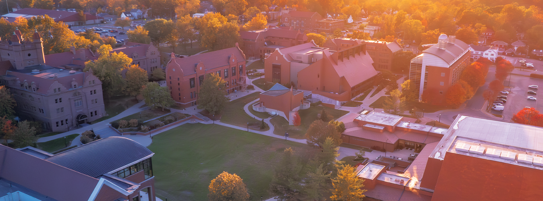 Campus sunset aerial