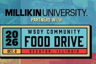 Header image reading, "Millikin University partners with 2026 WSOY Community Food Drive," Oct. 2, 2026, Decatur, Illinois