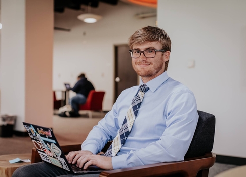 male student studying