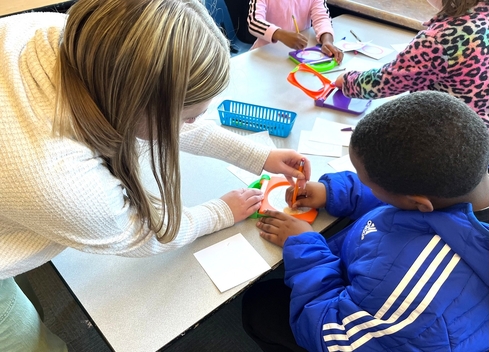 student teaching young child