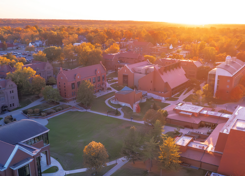 Campus sunset aerial