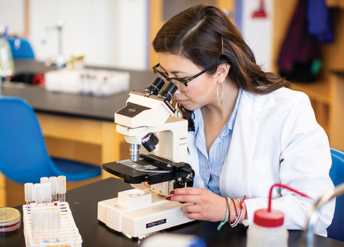 Student looking in microscope