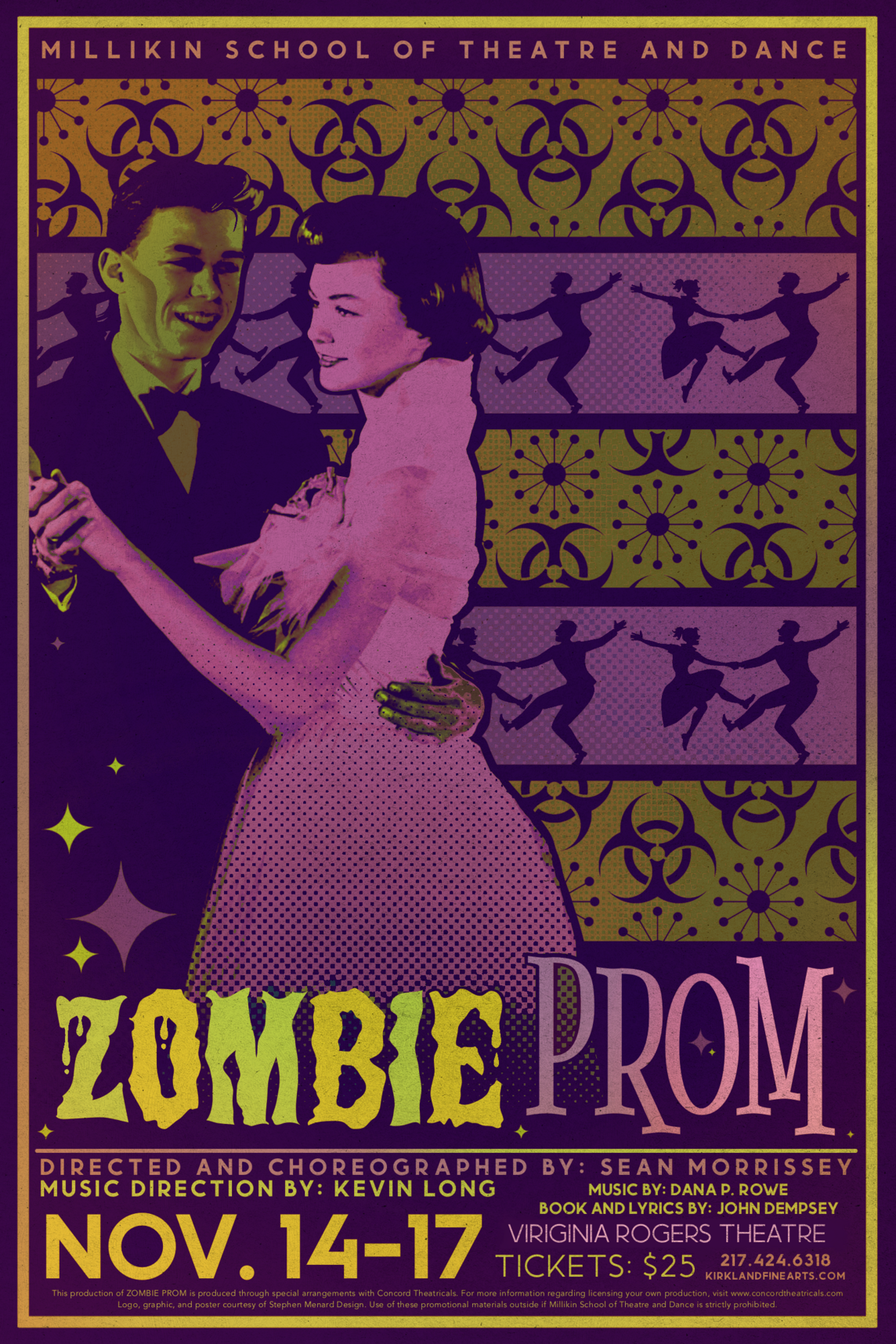 Poster for Zombie Prom shows a teenage boy and teenage girl dancing, dressed in 1950s clothes.