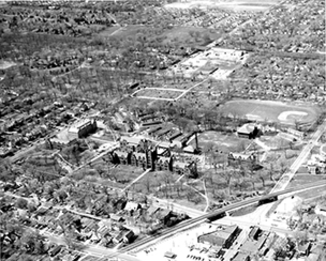 Aerial photo of the Millikin University campus